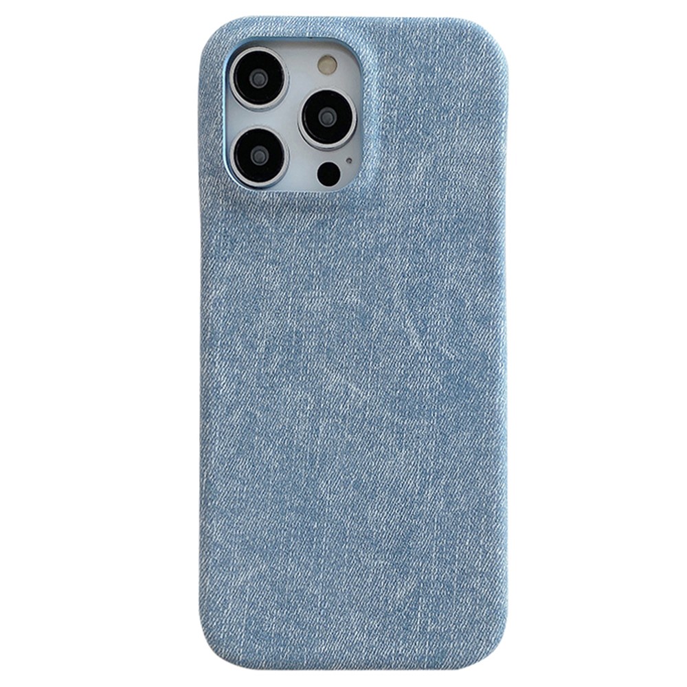 For iPhone 14 Pro Max Case Jeans Cloth Texture PU Leather + PET Back Cover - Baby Blue