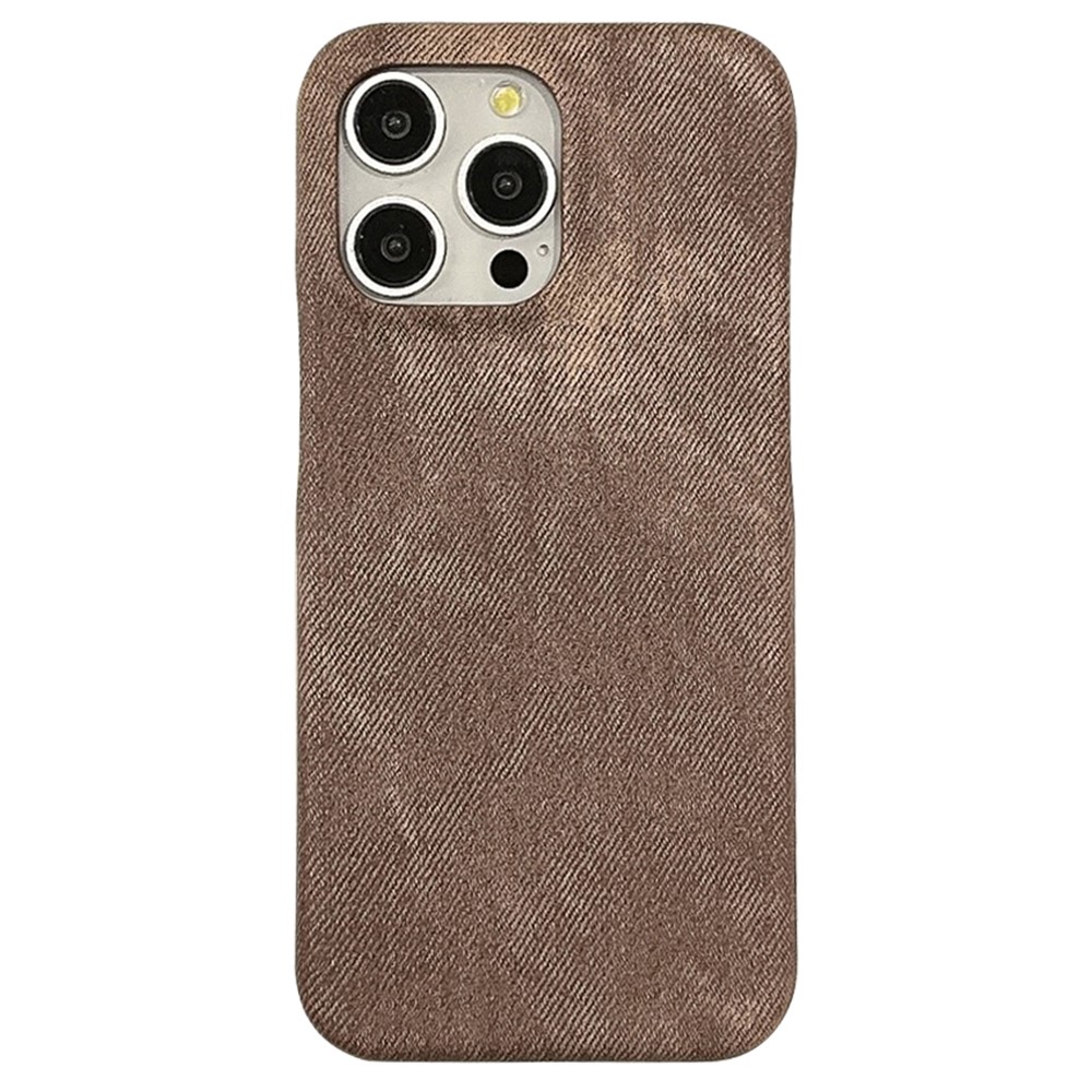 For iPhone 14 Pro Max Case Jeans Cloth Texture PU Leather + PET Back Cover - Light Brown
