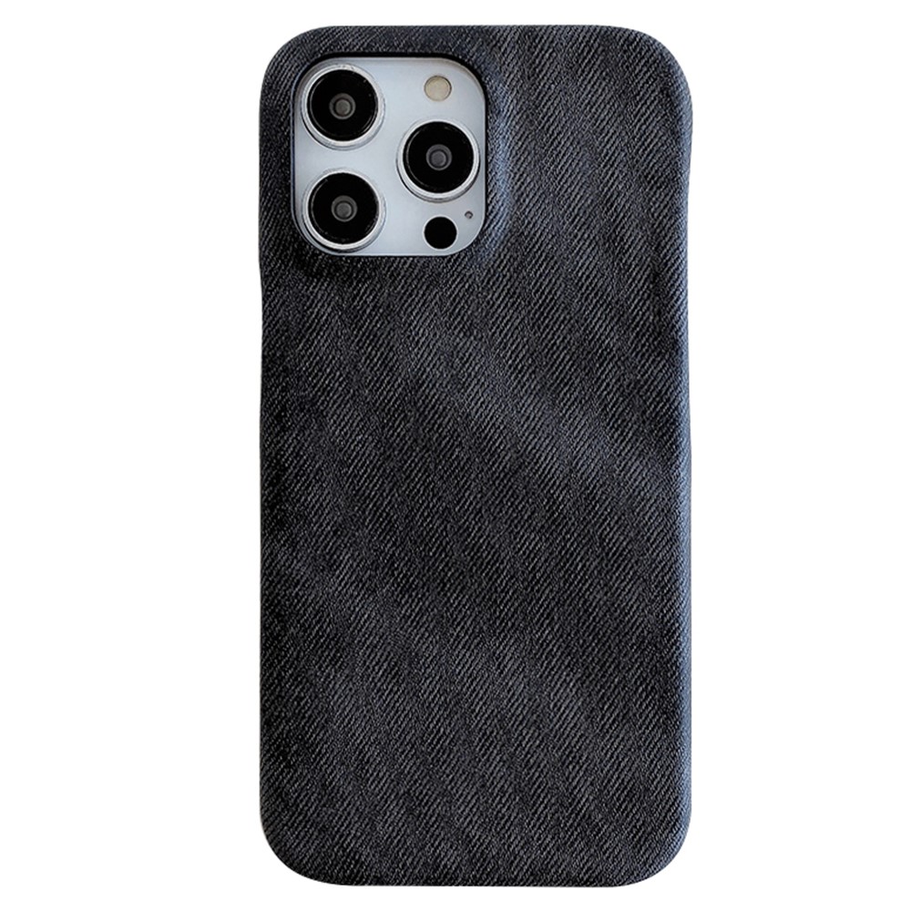 For iPhone 14 Pro Case Jeans Cloth Texture PU Leather + PET Back Cover - Black
