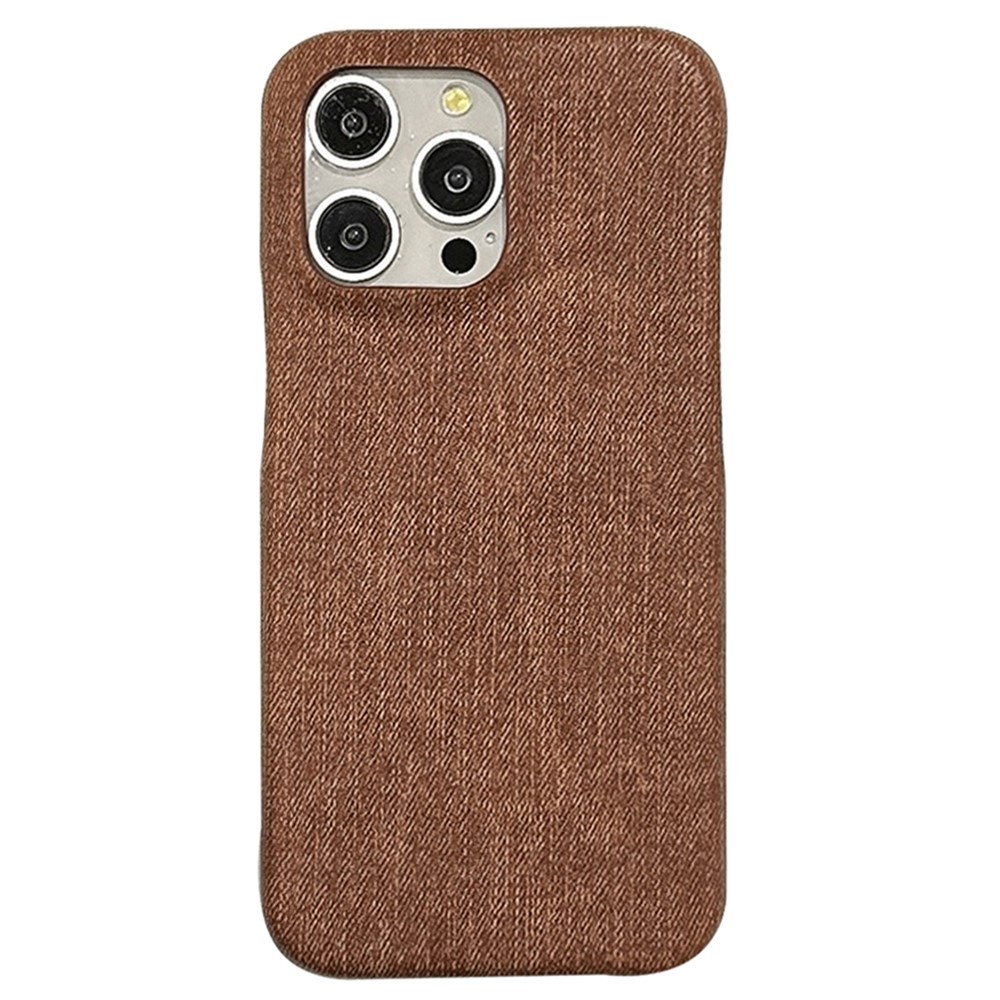 For iPhone 14 Pro Case Jeans Cloth Texture PU Leather + PET Back Cover - Dark Brown