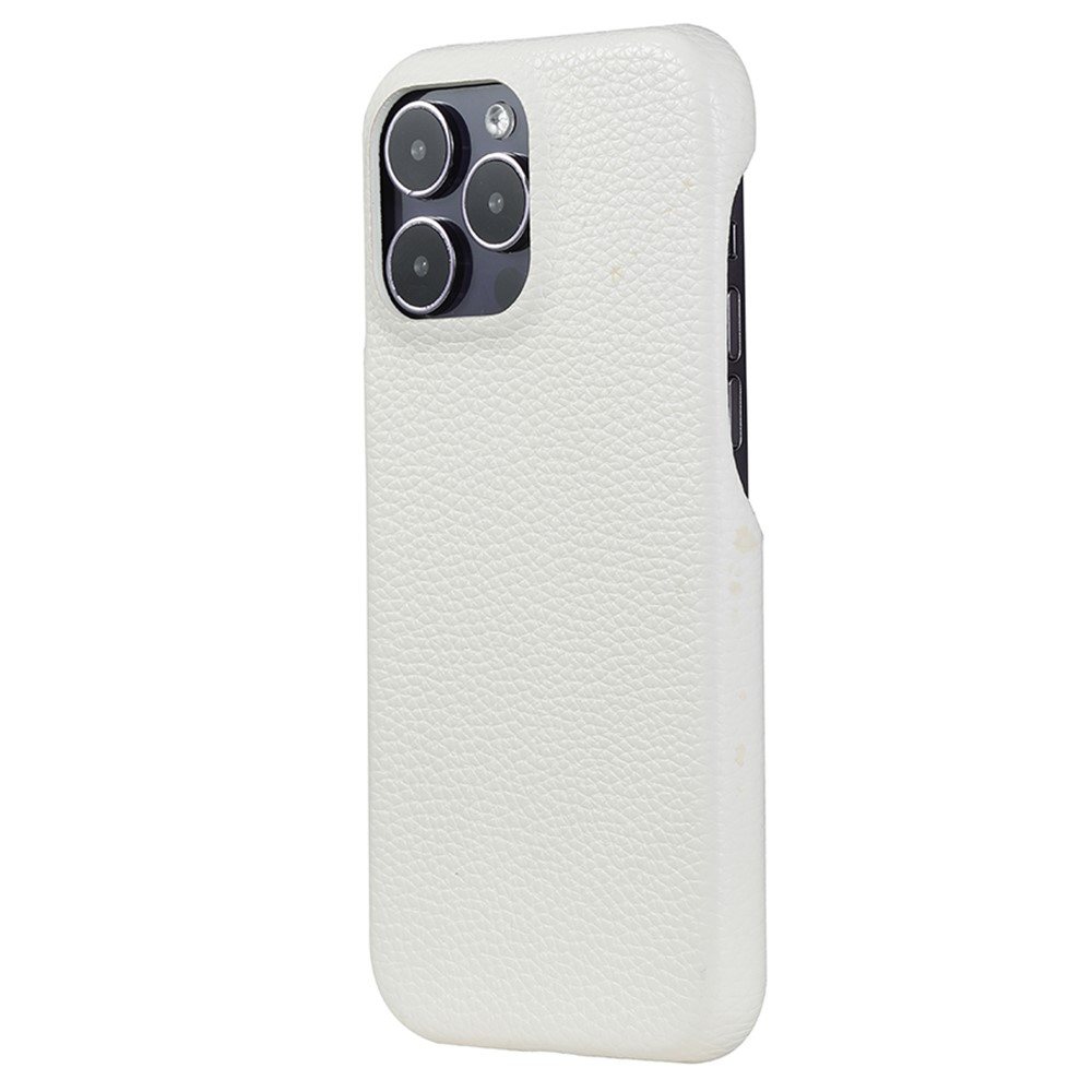 For iPhone 14 Pro Max Case Litchi Texture PU Leather PET Phone Back Cover - White