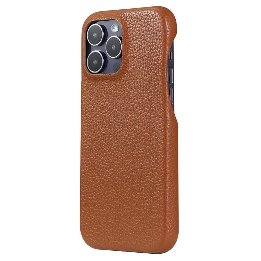 For iPhone 14 Pro Case Litchi Texture PU Leather PET Phone Back Cover - Dark Brown