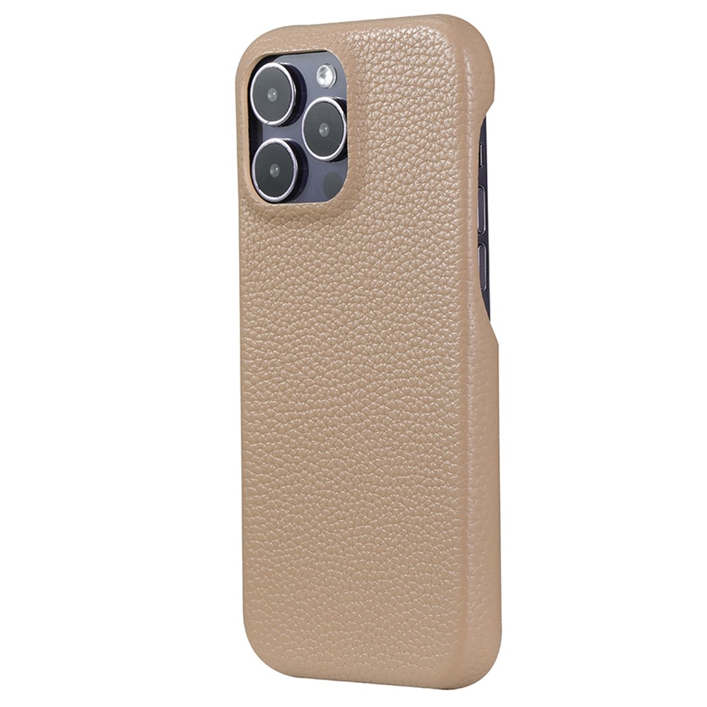 For iPhone 14 Pro Case Litchi Texture PU Leather PET Phone Back Cover - Light Brown
