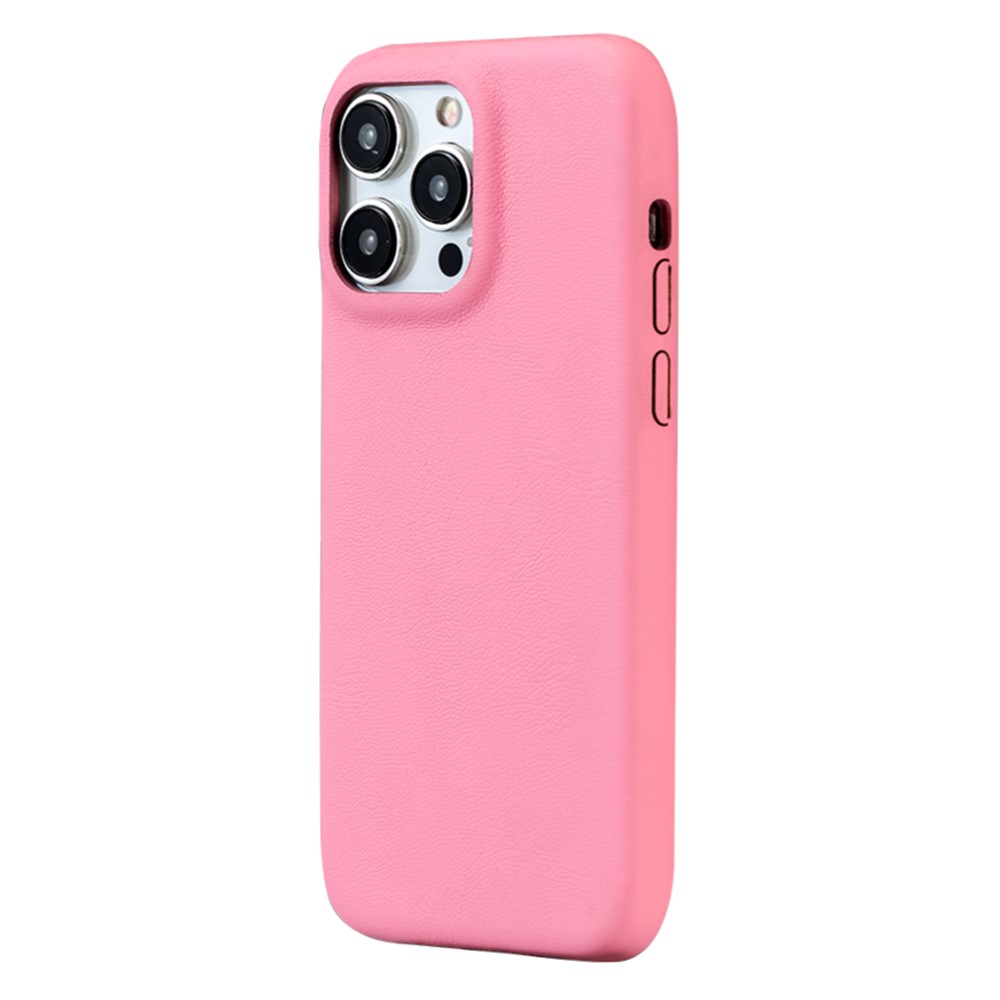 For iPhone 15 Pro Max Case Skin-Touch Lambskin Texture PU Leather + PET Phone Cover - Light Pink