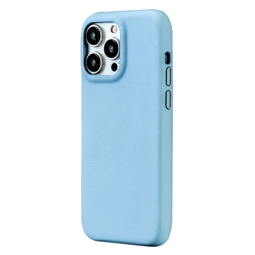 For iPhone 15 Pro Max Case Skin-Touch Lambskin Texture PU Leather + PET Phone Cover - Blue