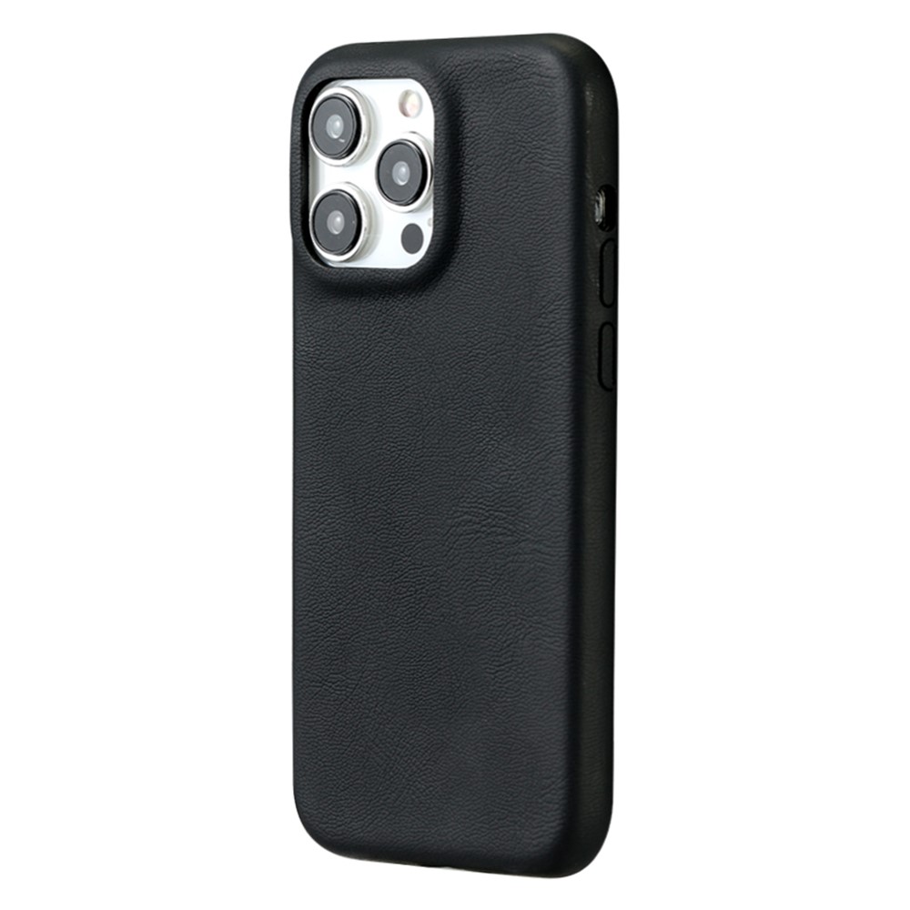 For iPhone 14 Pro Max Case Skin-Touch Lambskin Texture PU Leather + PET Phone Cover - Black