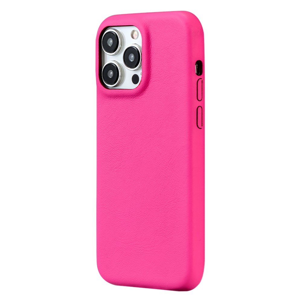 For iPhone 14 Pro Max Case Skin-Touch Lambskin Texture PU Leather + PET Phone Cover - Rose Pink