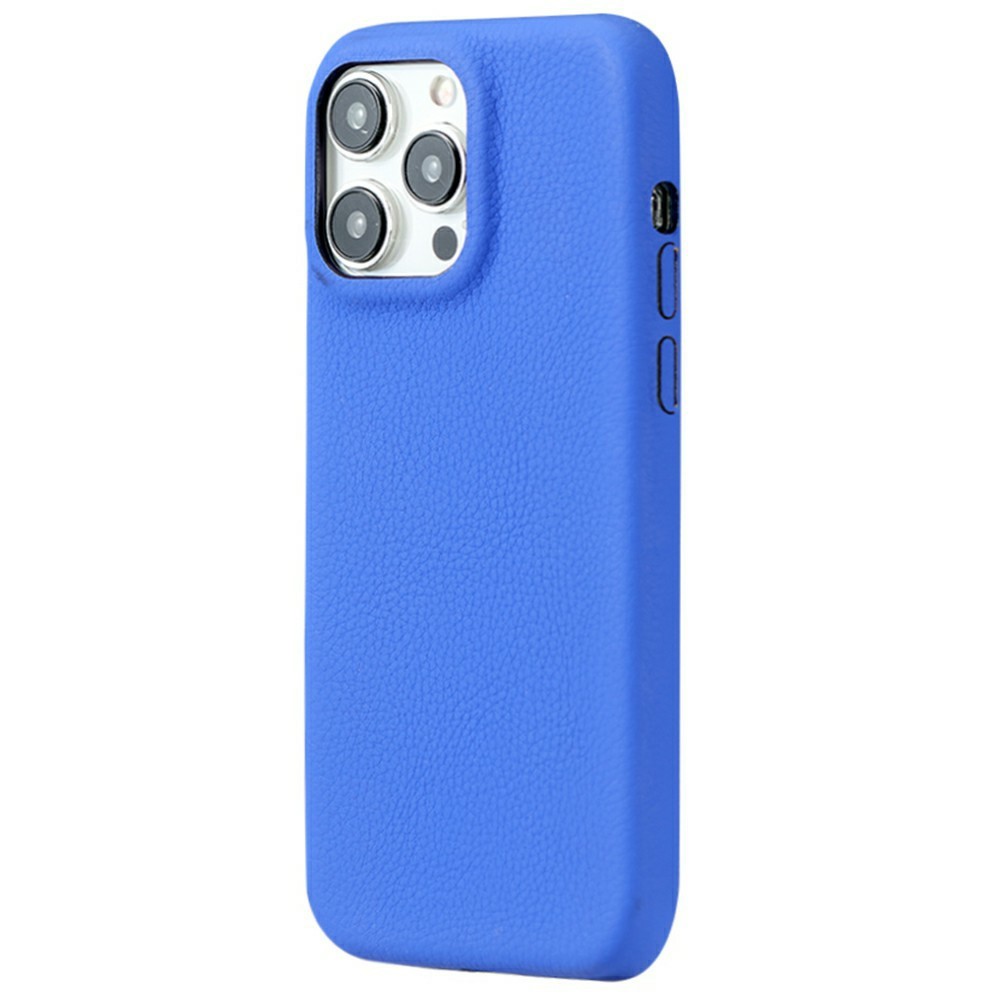 For iPhone 14 Pro Phone Case Skin Touch Litchi Texture Leather Coated PET Mobile Cover - Blue