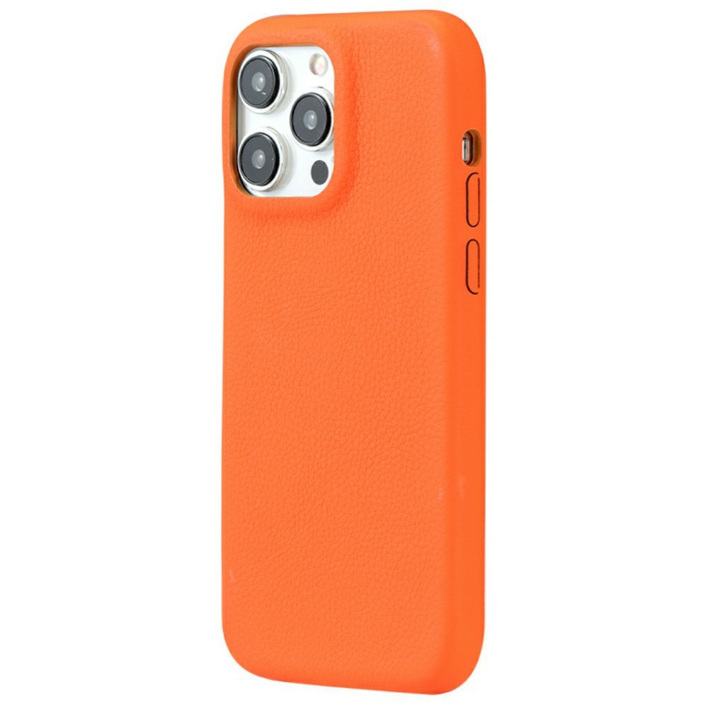 For iPhone 14 Pro Phone Case Skin Touch Litchi Texture Leather Coated PET Mobile Cover - Orange