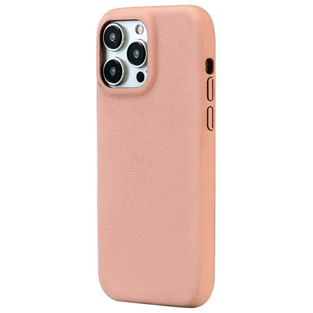 For iPhone 14 Pro Phone Case Skin Touch Litchi Texture Leather Coated PET Mobile Cover - Light Pink