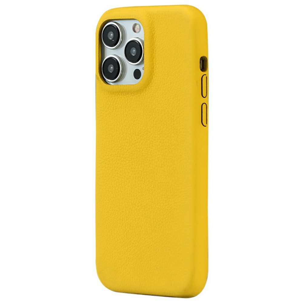 For iPhone 14 Pro Phone Case Skin Touch Litchi Texture Leather Coated PET Mobile Cover - Yellow