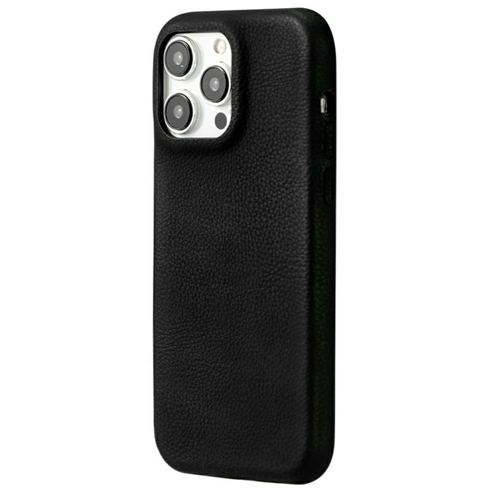 For iPhone 15 Pro Max Phone Case Skin Touch Litchi Texture Leather Coated PET Mobile Cover - Black