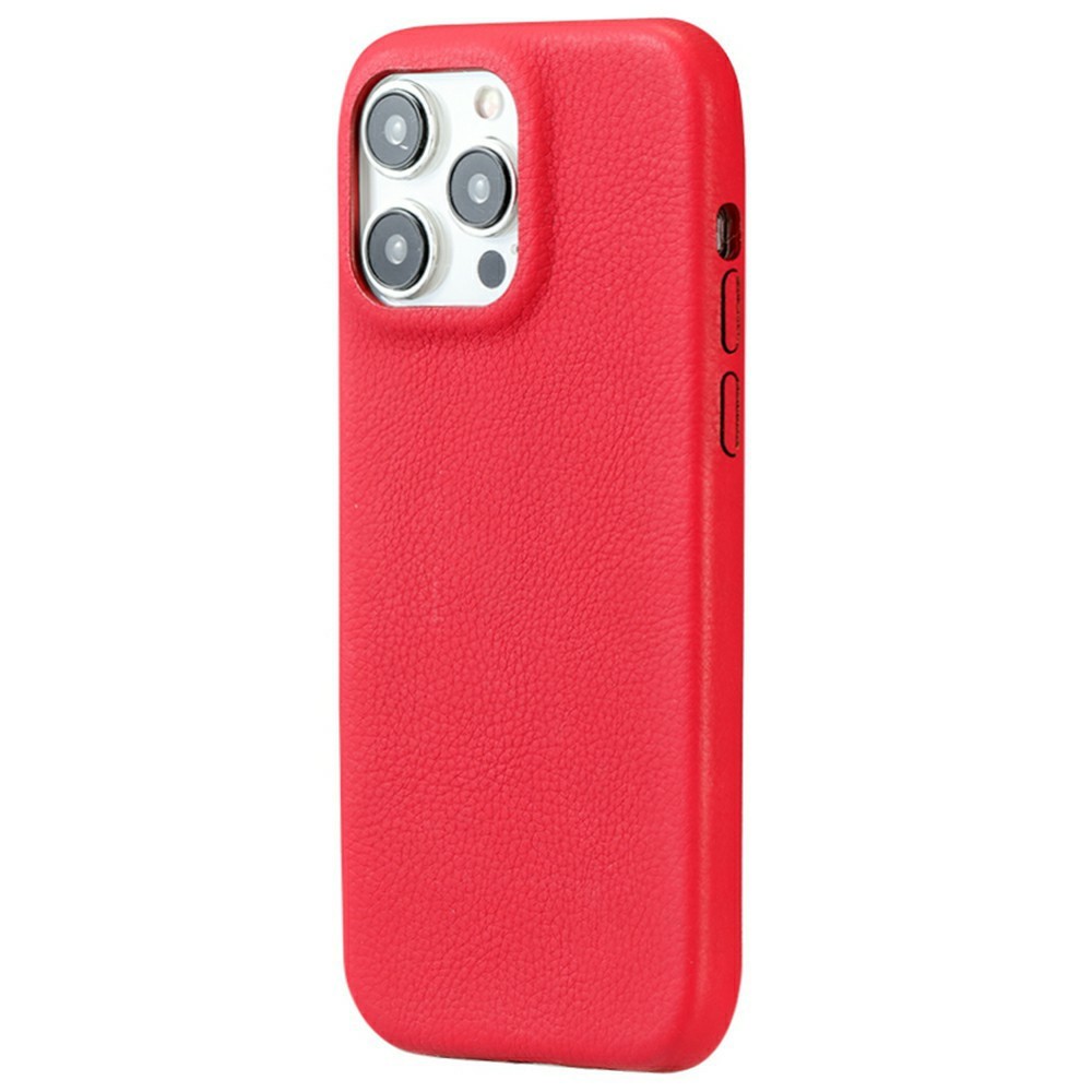 For iPhone 15 Pro Max Phone Case Skin Touch Litchi Texture Leather Coated PET Mobile Cover - Rose