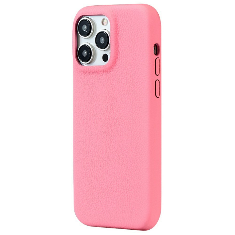 For iPhone 15 Pro Max Phone Case Skin Touch Litchi Texture Leather Coated PET Mobile Cover - Deep Pink