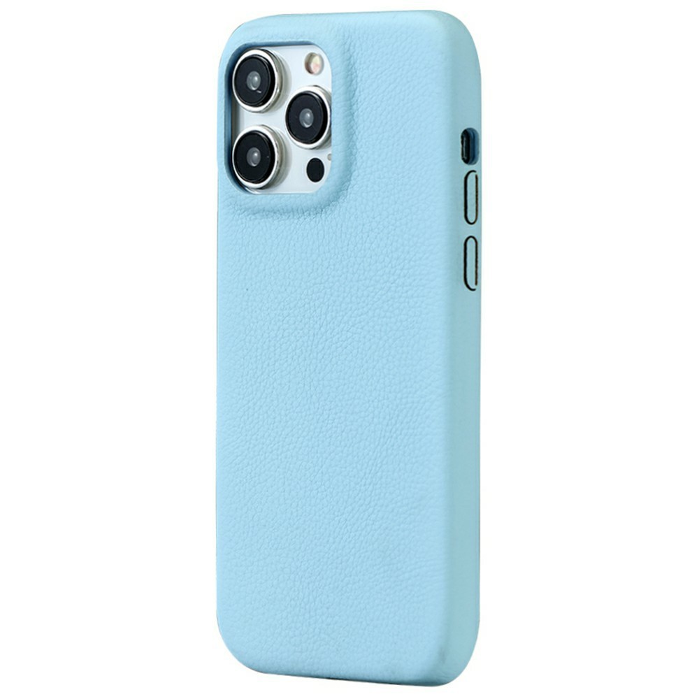For iPhone 15 Pro Max Phone Case Skin Touch Litchi Texture Leather Coated PET Mobile Cover - Baby Blue