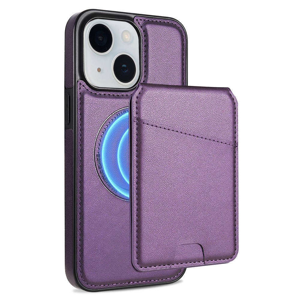 For iPhone 15 Case Compatible with MagSafe Detachable Card Holder Kickstand Leather Phone Back Cover - Purple