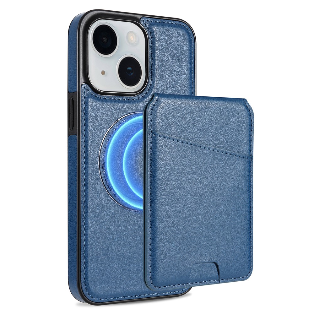 For iPhone 14 Case Compatible with MagSafe Detachable Card Holder Kickstand Leather Phone Back Cover - Blue