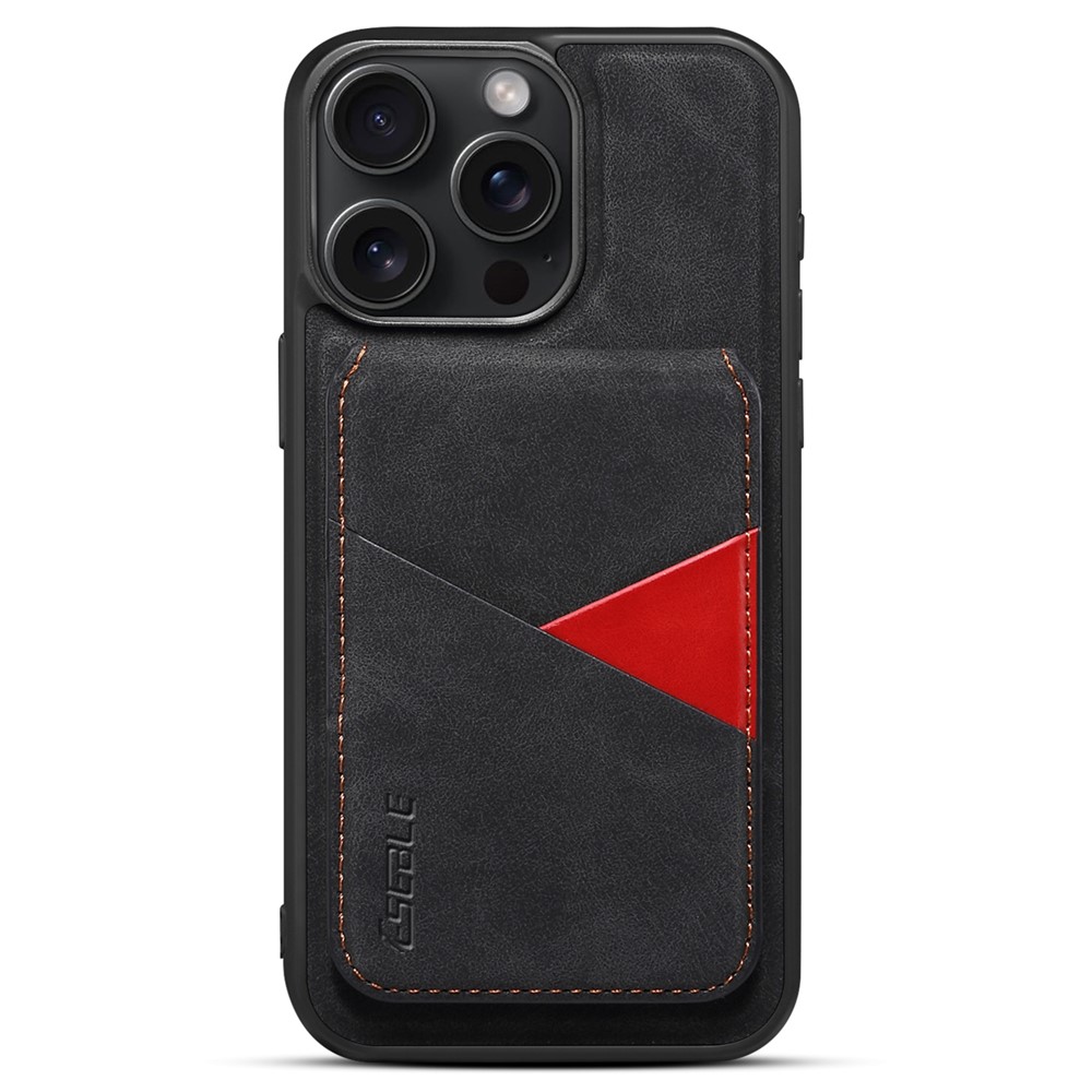 ESEBLE E2 For iPhone 14 Pro Max Magnetic Case RFID Blocking Retro Leather Back Cover with Detachable Card Holder - Black