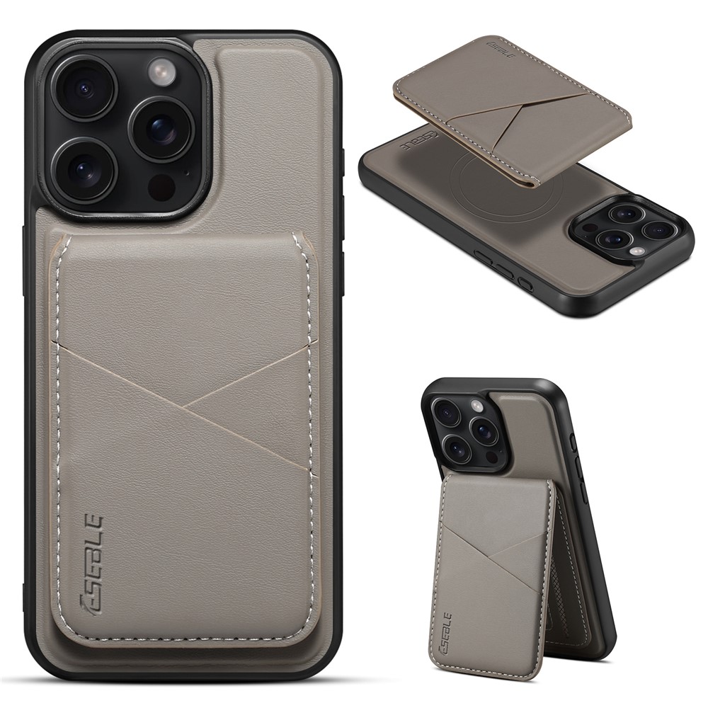 ESEBLE E3 For iPhone 14 Pro Max Magnetic Case with Detachable Card Holder Leather + TPU RFID Blocking Phone Cover - Grey