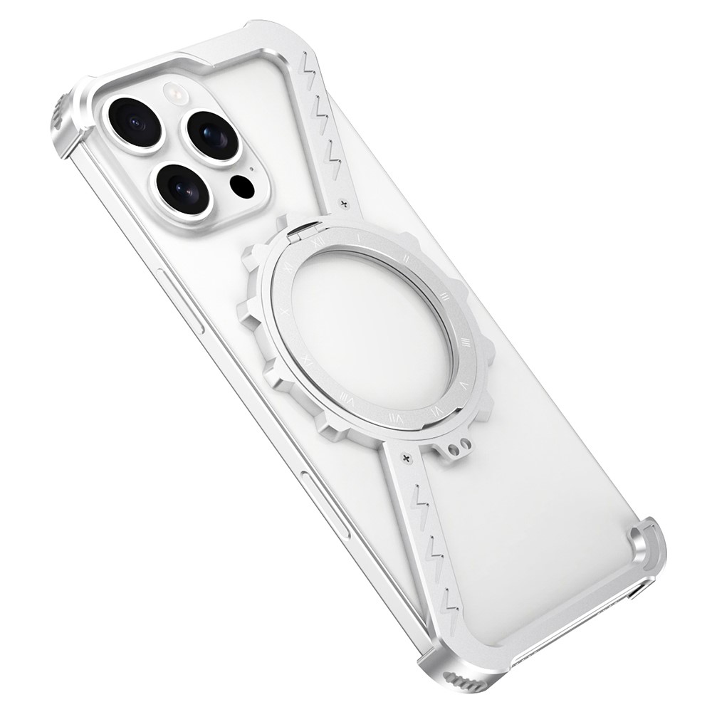 For iPhone 15 Pro Max Kickstand Case Compatible with MagSafe Z Shape Bumper Phone Cover - Silver