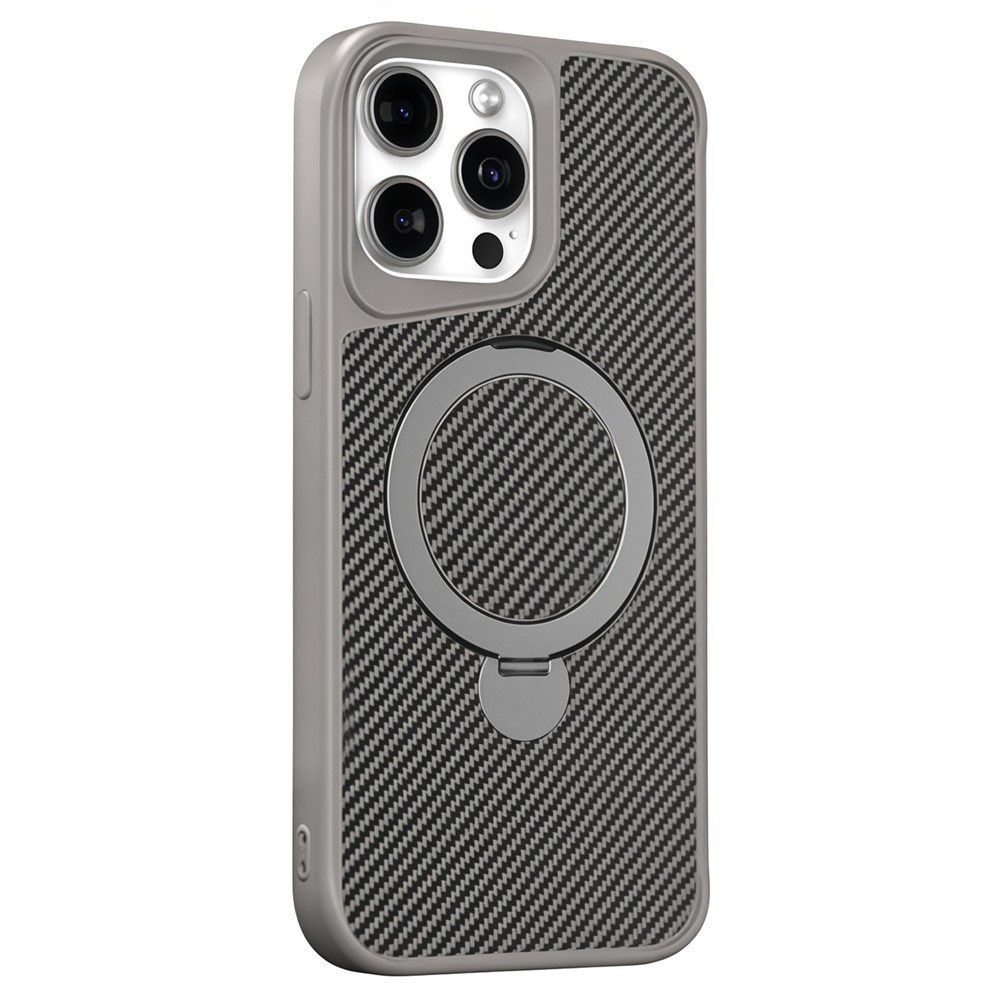 For iPhone 14 Pro Phone Case with Magnetic Kickstand TPU + PC Carbon Fiber Back Cover - Grey