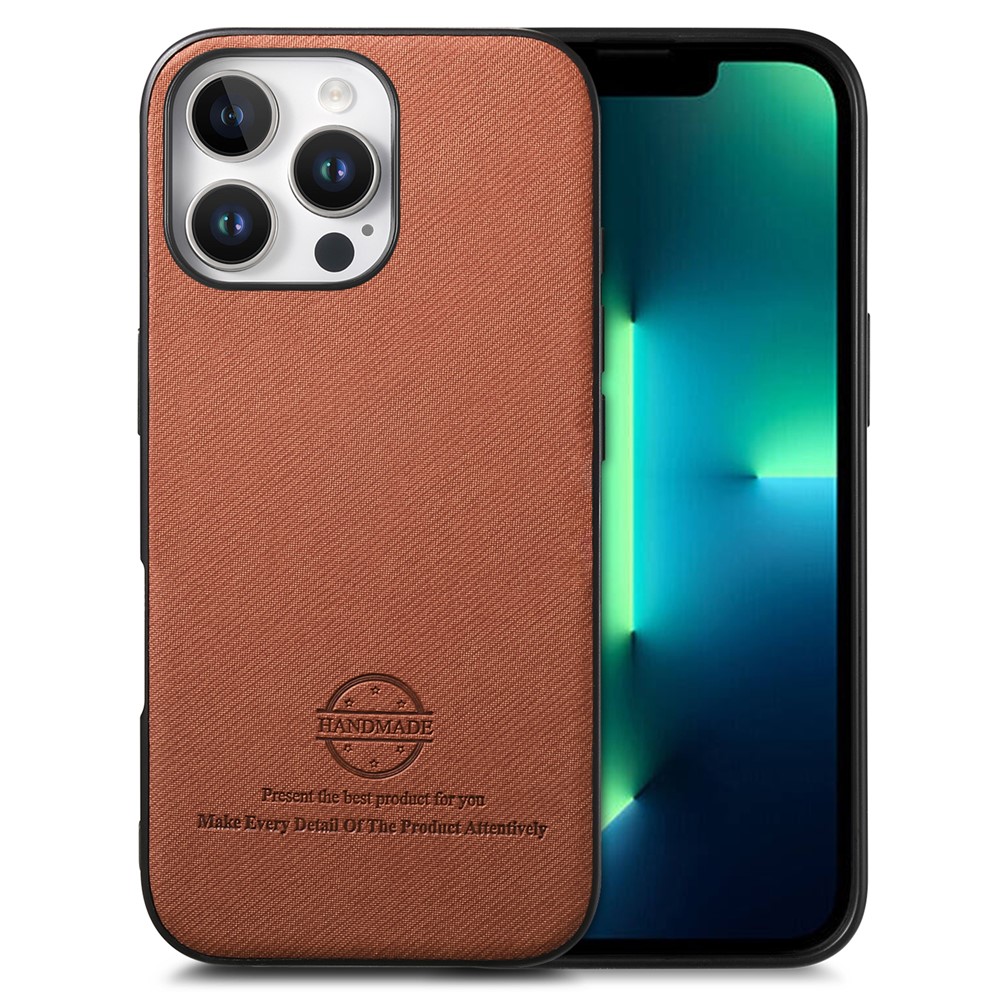 For iPhone 13 Pro Max Case Cloth Texture Leather + PC + TPU Anti-Drop Phone Cover - Brown