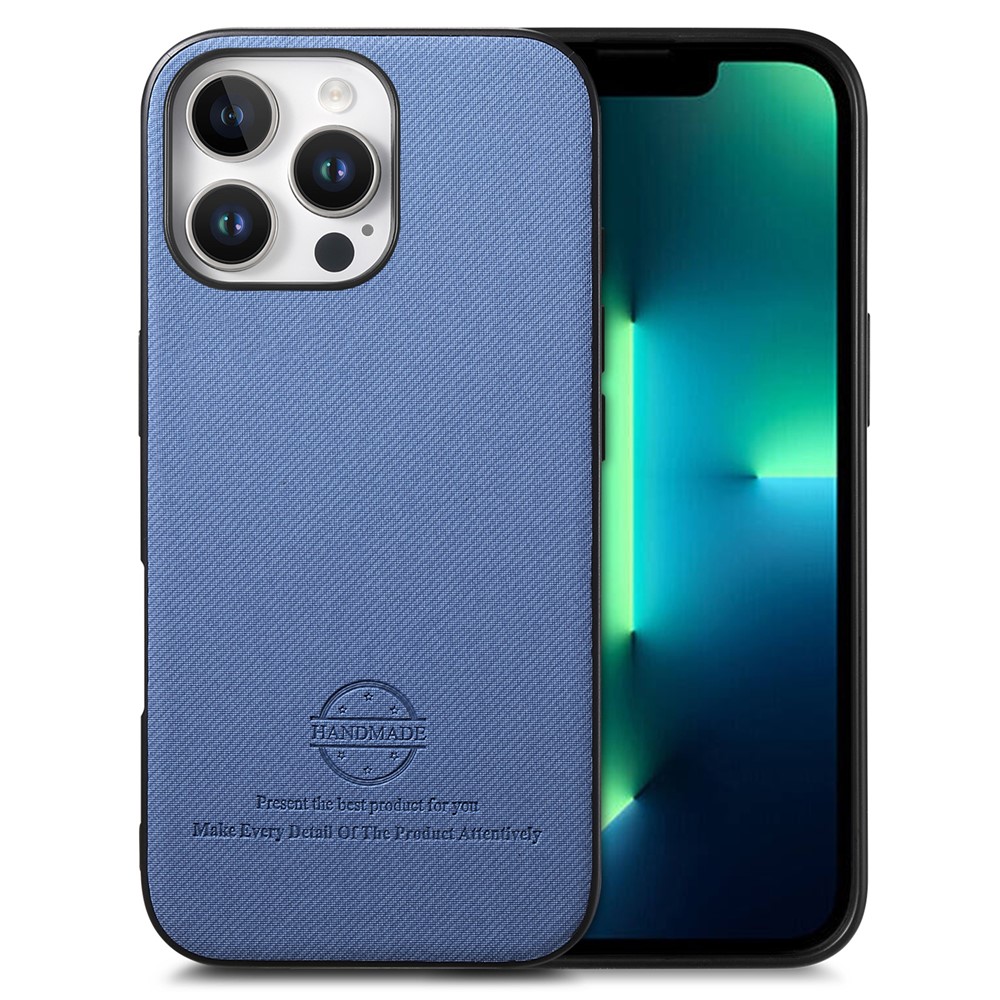 For iPhone 13 Pro Max Case Cloth Texture Leather + PC + TPU Anti-Drop Phone Cover - Blue