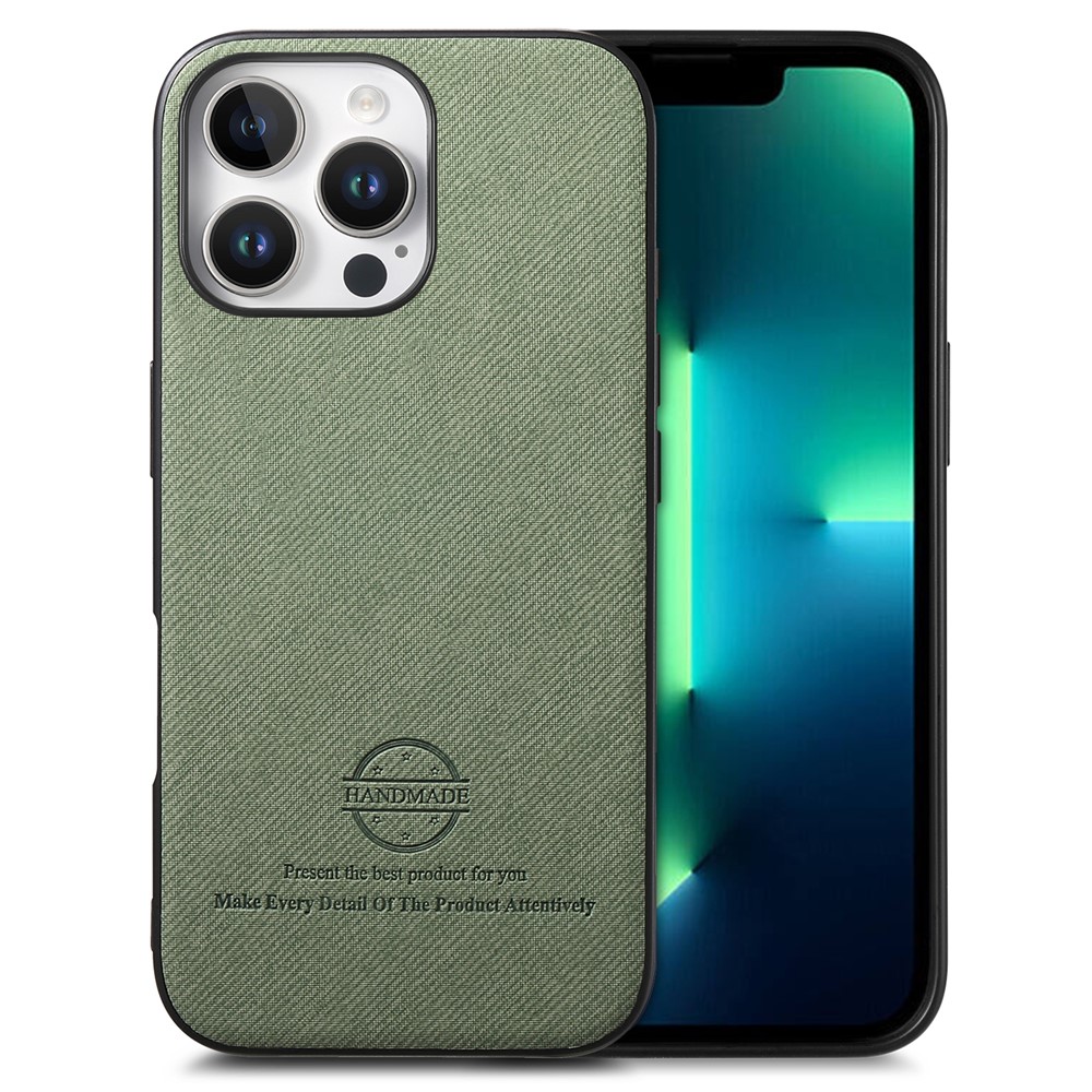 For iPhone 13 Pro Max Case Cloth Texture Leather + PC + TPU Anti-Drop Phone Cover - Green