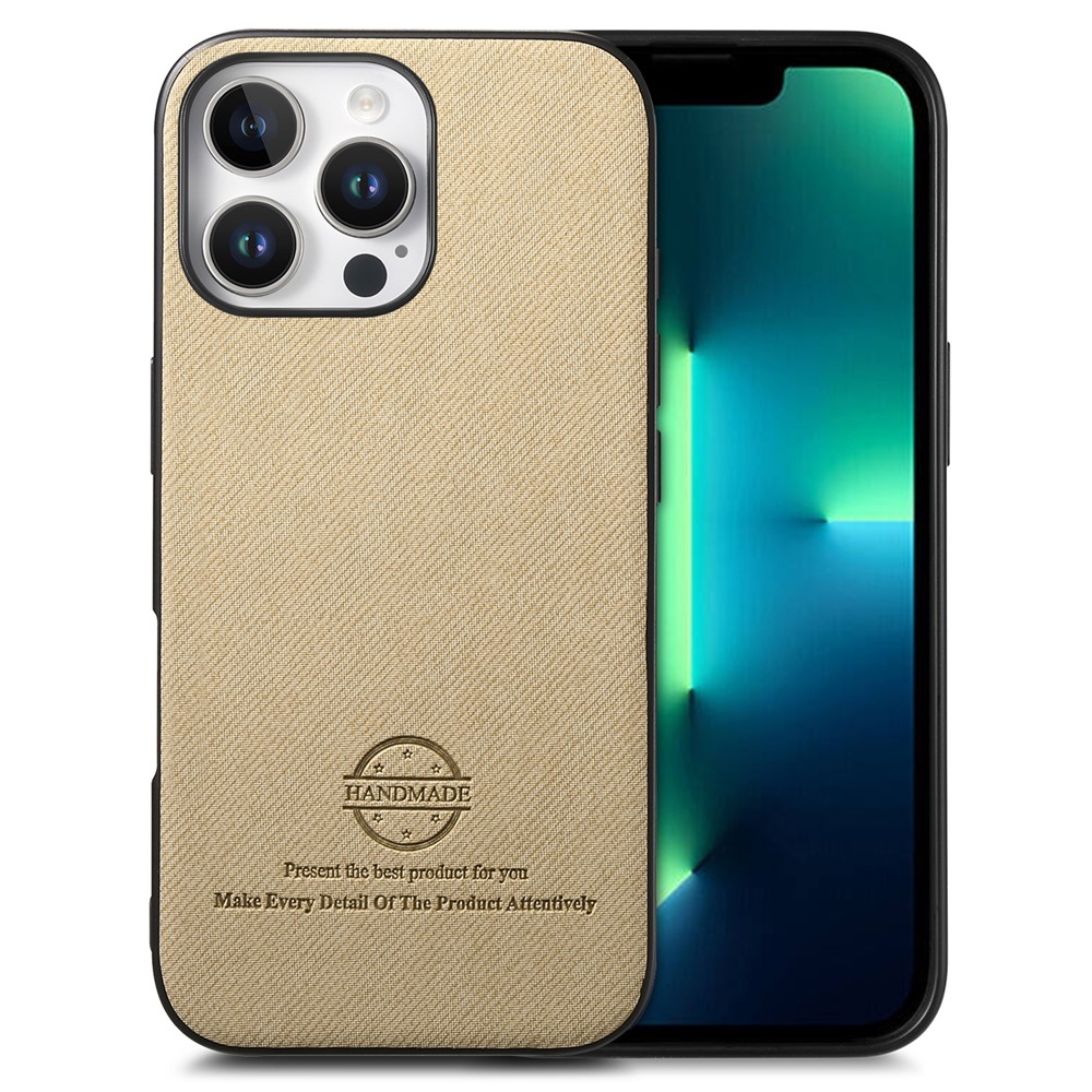 For iPhone 13 Pro Max Case Cloth Texture Leather + PC + TPU Anti-Drop Phone Cover - Khaki