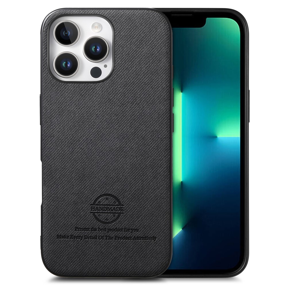 For iPhone 13 Pro Max Case Cloth Texture Leather + PC + TPU Anti-Drop Phone Cover - Black