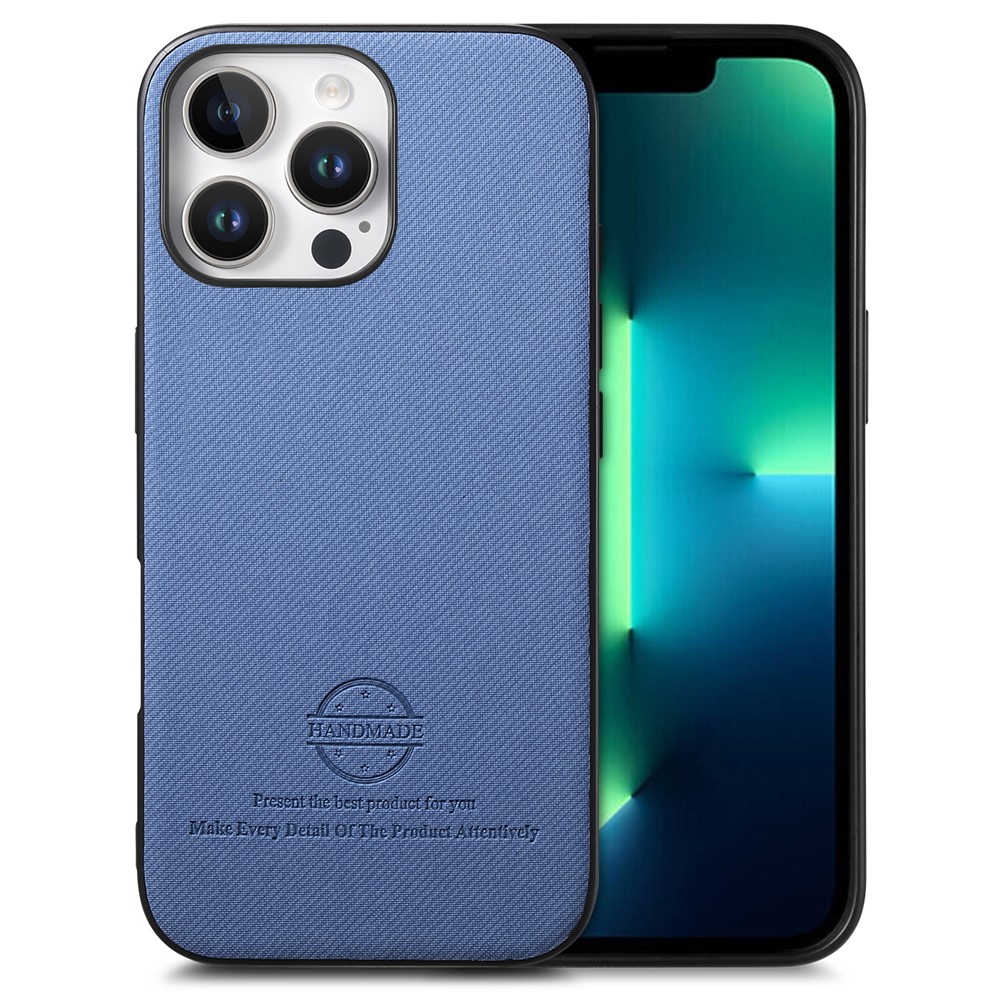 For iPhone 13 Pro Case Cloth Texture Leather + PC + TPU Anti-Drop Phone Cover - Blue