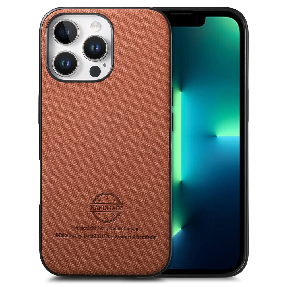 For iPhone 13 Pro Case Cloth Texture Leather + PC + TPU Anti-Drop Phone Cover - Brown