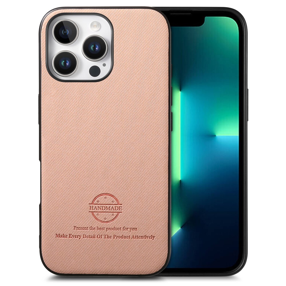 For iPhone 13 Pro Case Cloth Texture Leather + PC + TPU Anti-Drop Phone Cover - Pink