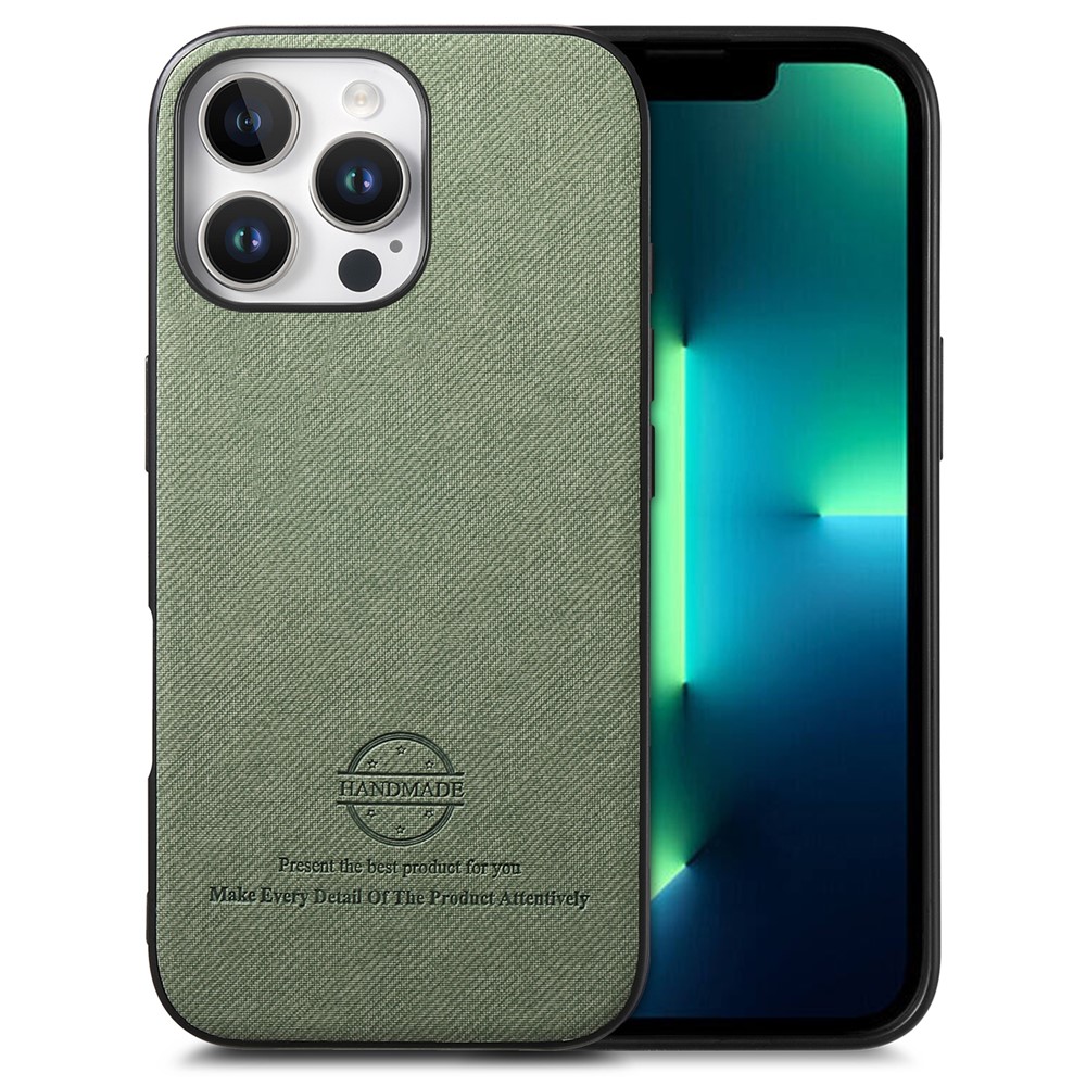 For iPhone 13 Pro Case Cloth Texture Leather + PC + TPU Anti-Drop Phone Cover - Green