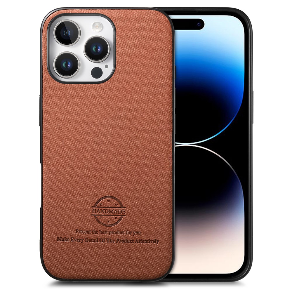 For iPhone 14 Pro Max Case Cloth Texture Leather + PC + TPU Anti-Drop Phone Cover - Brown