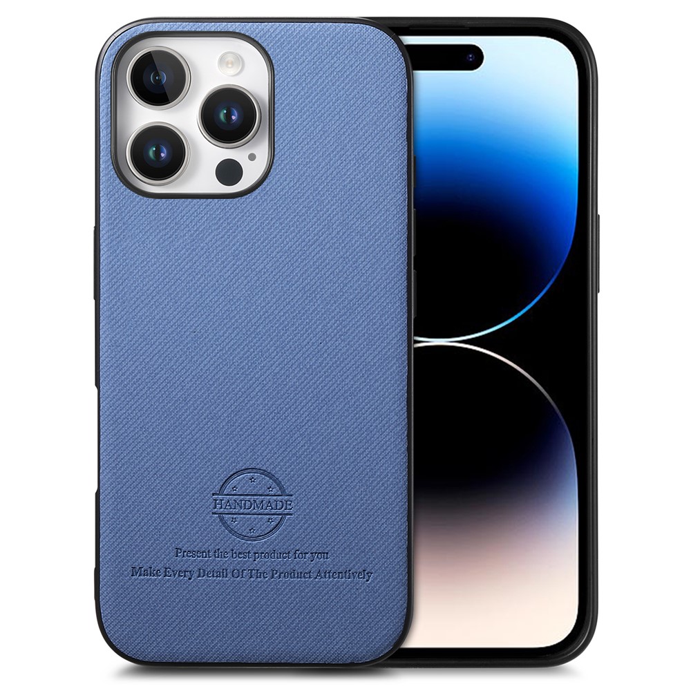 For iPhone 14 Pro Max Case Cloth Texture Leather + PC + TPU Anti-Drop Phone Cover - Blue