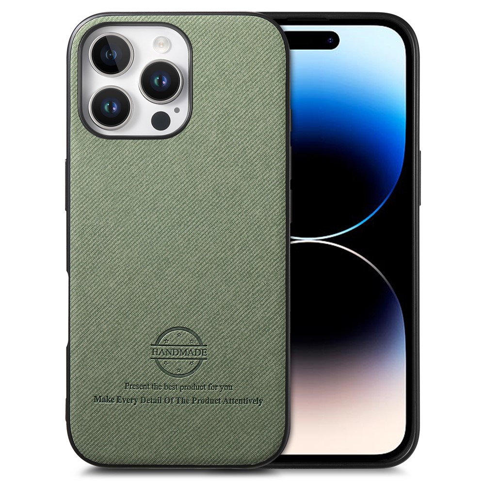 For iPhone 14 Pro Max Case Cloth Texture Leather + PC + TPU Anti-Drop Phone Cover - Green