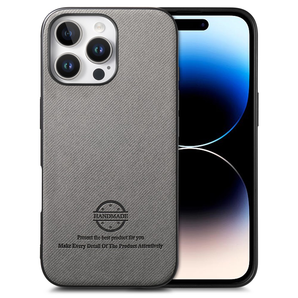 For iPhone 14 Pro Max Case Cloth Texture Leather + PC + TPU Anti-Drop Phone Cover - Grey