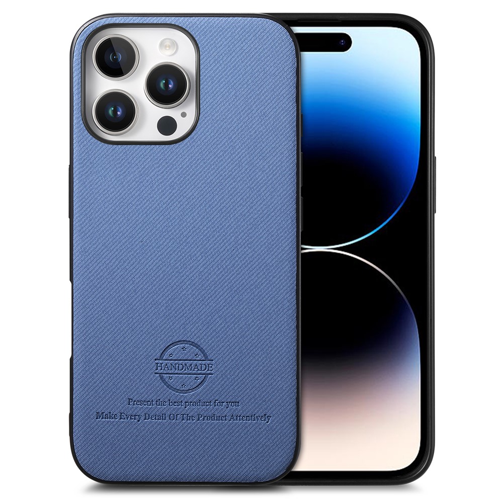 For iPhone 14 Pro Case Cloth Texture Leather + PC + TPU Anti-Drop Phone Cover - Blue