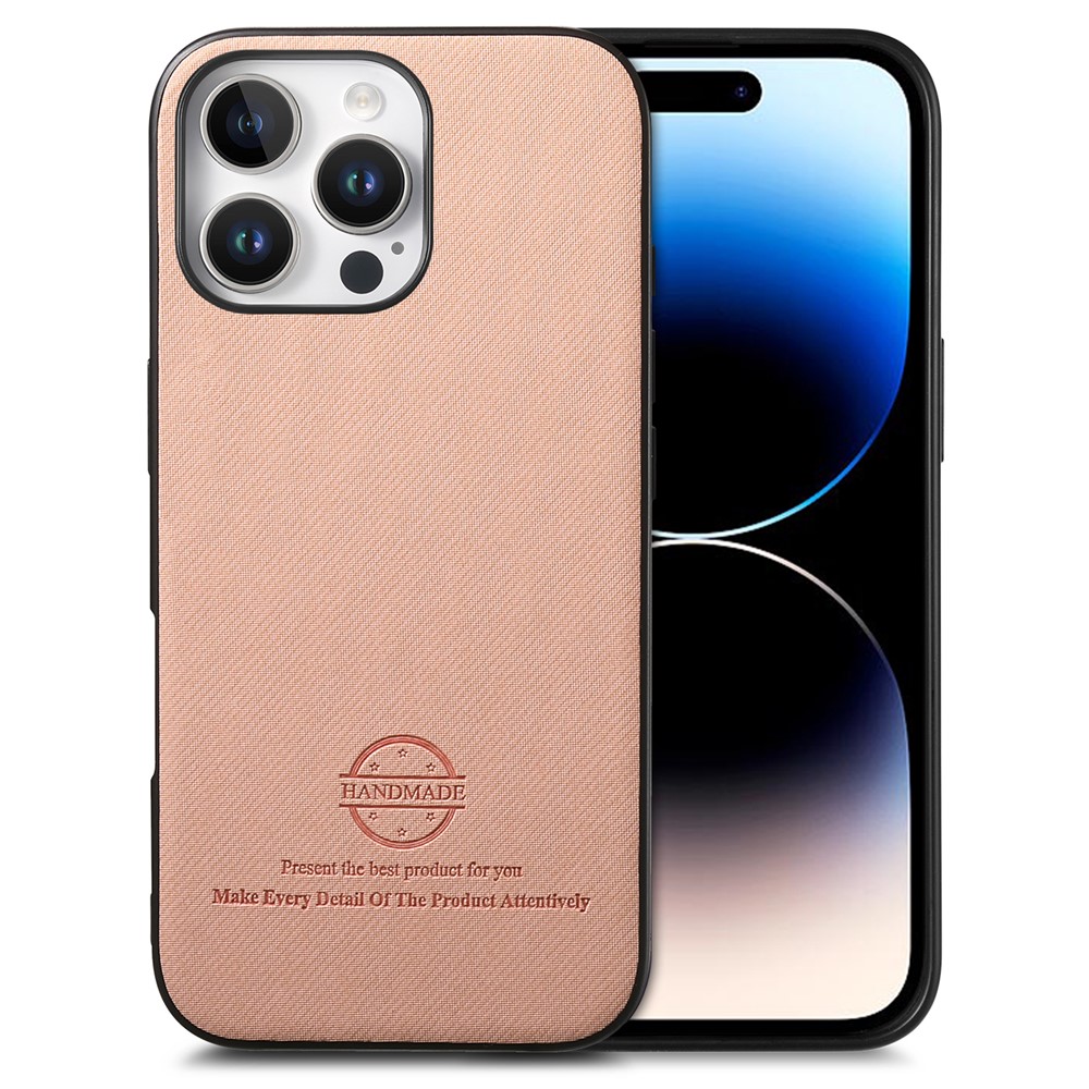 For iPhone 14 Pro Case Cloth Texture Leather + PC + TPU Anti-Drop Phone Cover - Pink