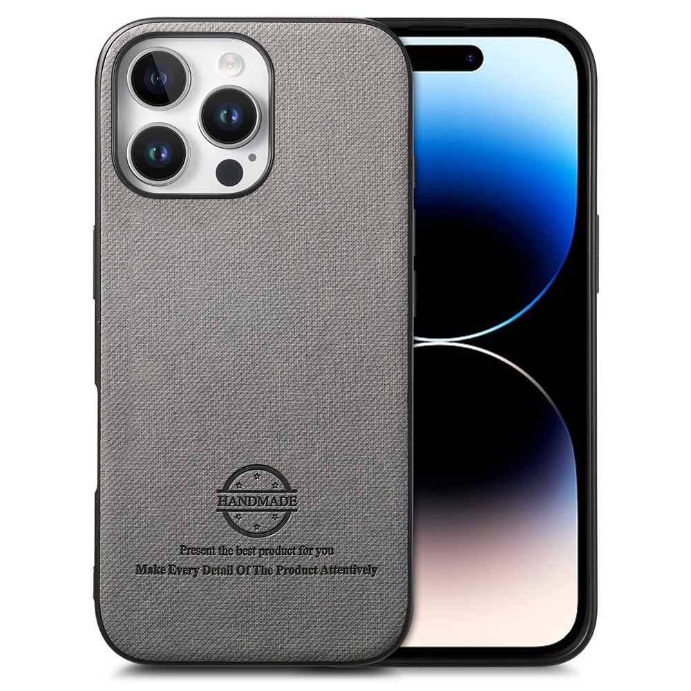 For iPhone 14 Pro Case Cloth Texture Leather + PC + TPU Anti-Drop Phone Cover - Grey