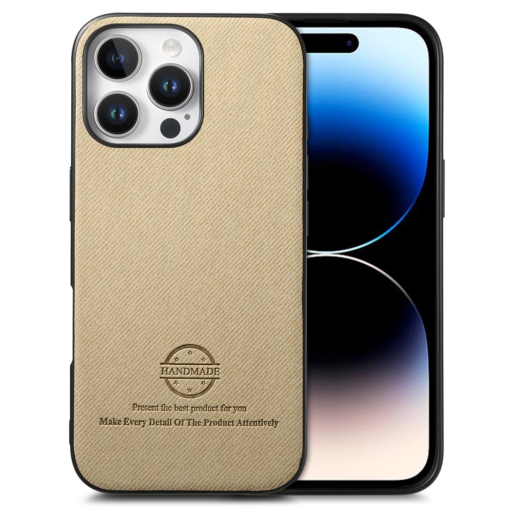 For iPhone 14 Pro Case Cloth Texture Leather + PC + TPU Anti-Drop Phone Cover - Khaki