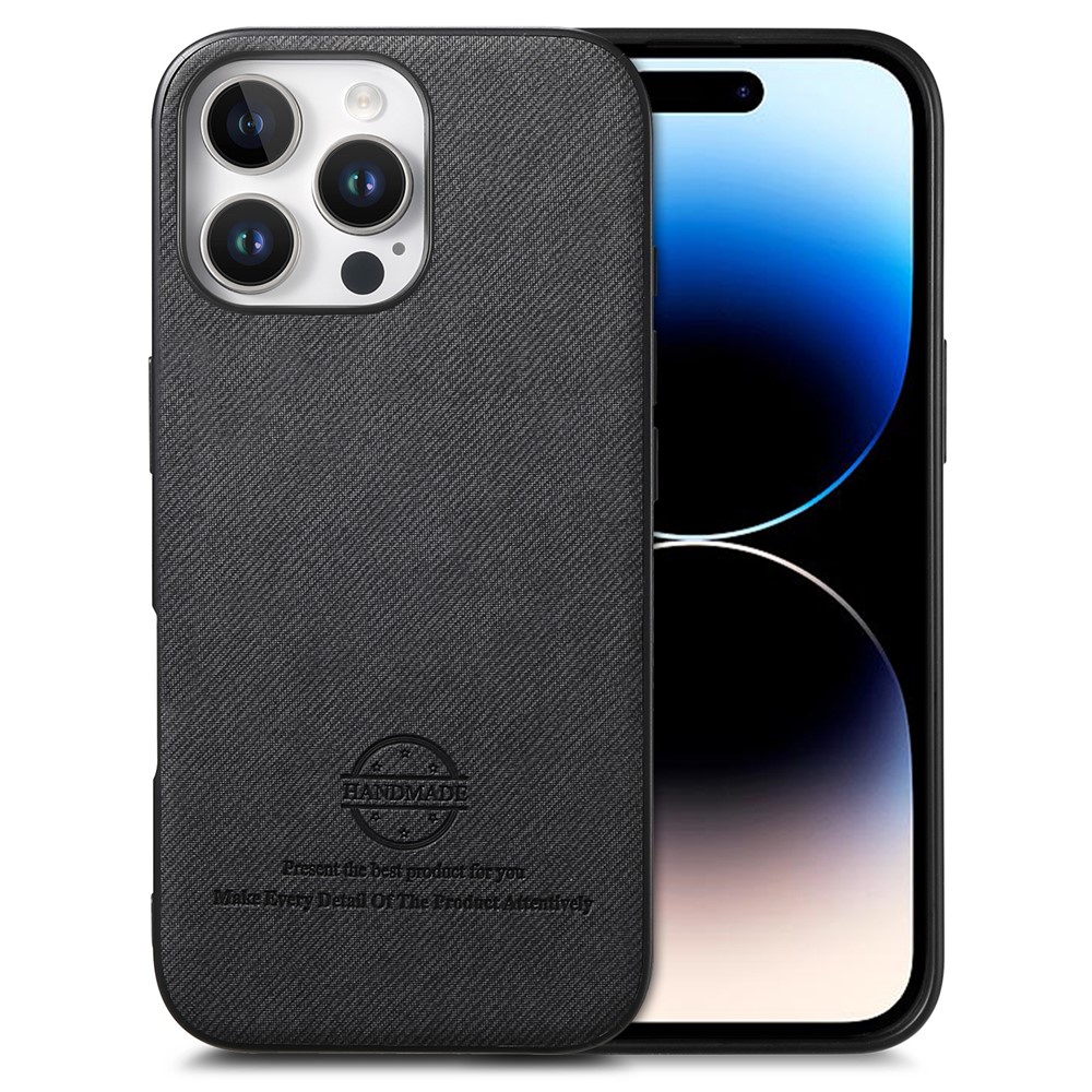 For iPhone 14 Pro Case Cloth Texture Leather + PC + TPU Anti-Drop Phone Cover - Black