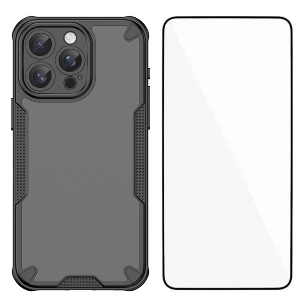 WANLONFENG MFFJ Series For iPhone 15 Pro Max Case Anti Drop TPU Phone Back Cover with Screen Film - Black