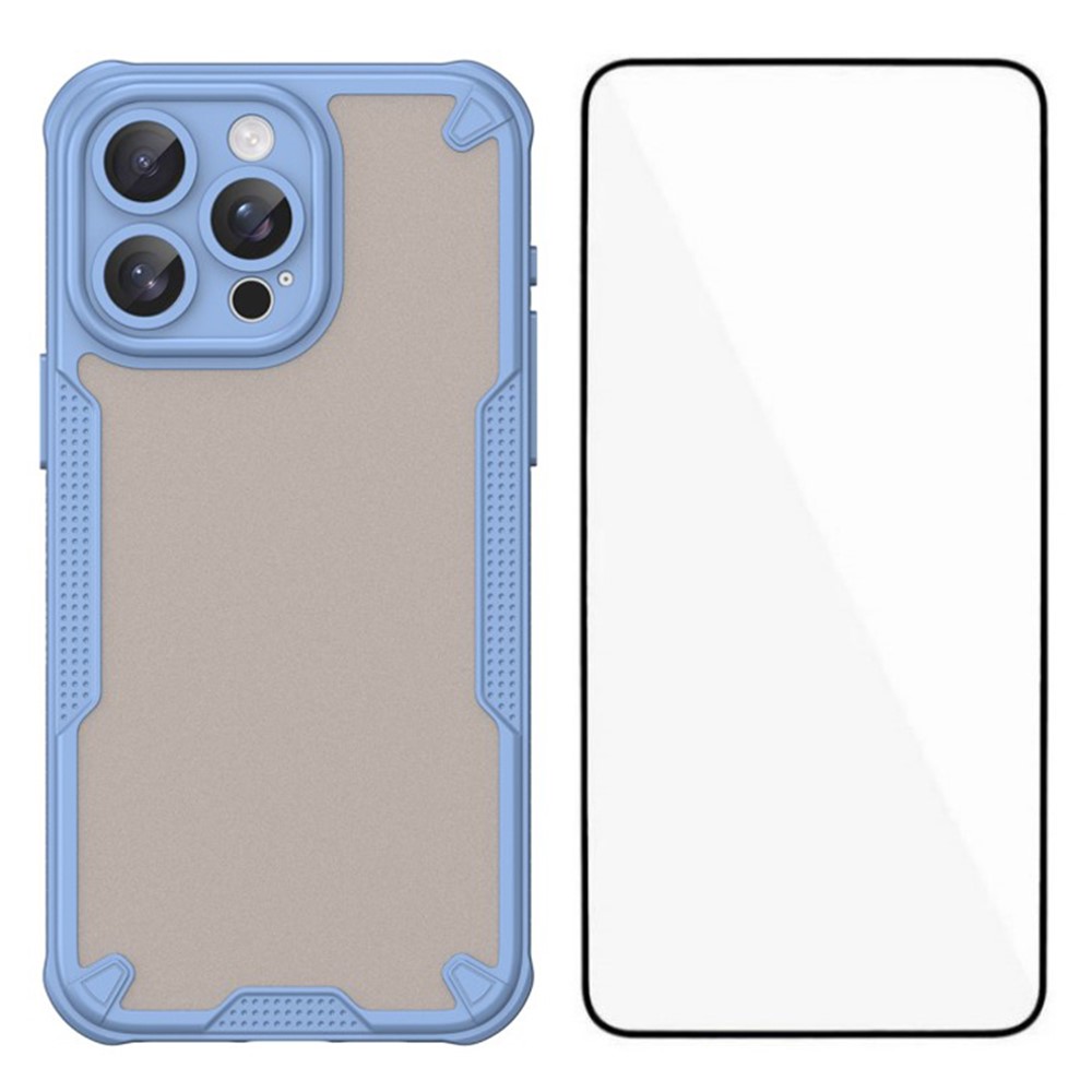 WANLONFENG MFFJ Series For iPhone 15 Pro Max Case Anti Drop TPU Phone Back Cover with Screen Film - Blue