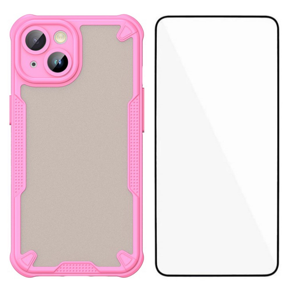WANLONFENG MFFJ Series For iPhone 15 Plus Case Anti Drop TPU Phone Back Cover with Screen Film - Pink