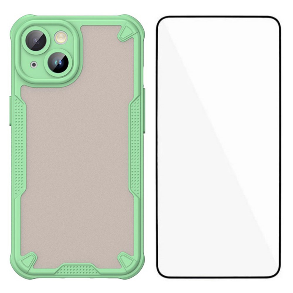 WANLONFENG MFFJ Series For iPhone 15 Case Anti Drop TPU Phone Back Cover with Screen Film - Green