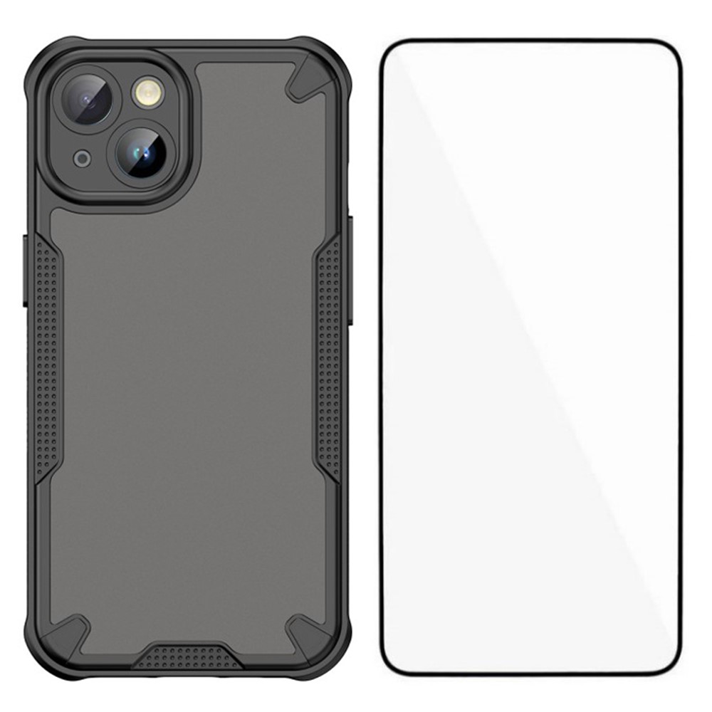 WANLONFENG MFFJ Series For iPhone 13 Case Anti Drop TPU Phone Back Cover with Screen Film - Black