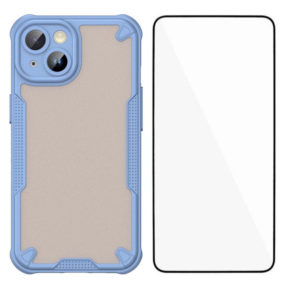 WANLONFENG MFFJ Series For iPhone 13 Case Anti Drop TPU Phone Back Cover with Screen Film - Blue