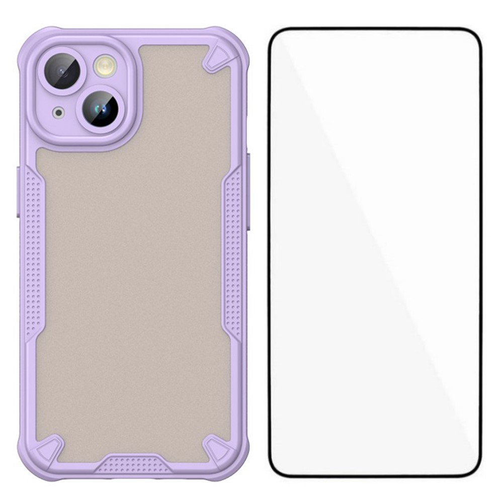 WANLONFENG MFFJ Series For iPhone 13 Case Anti Drop TPU Phone Back Cover with Screen Film - Purple